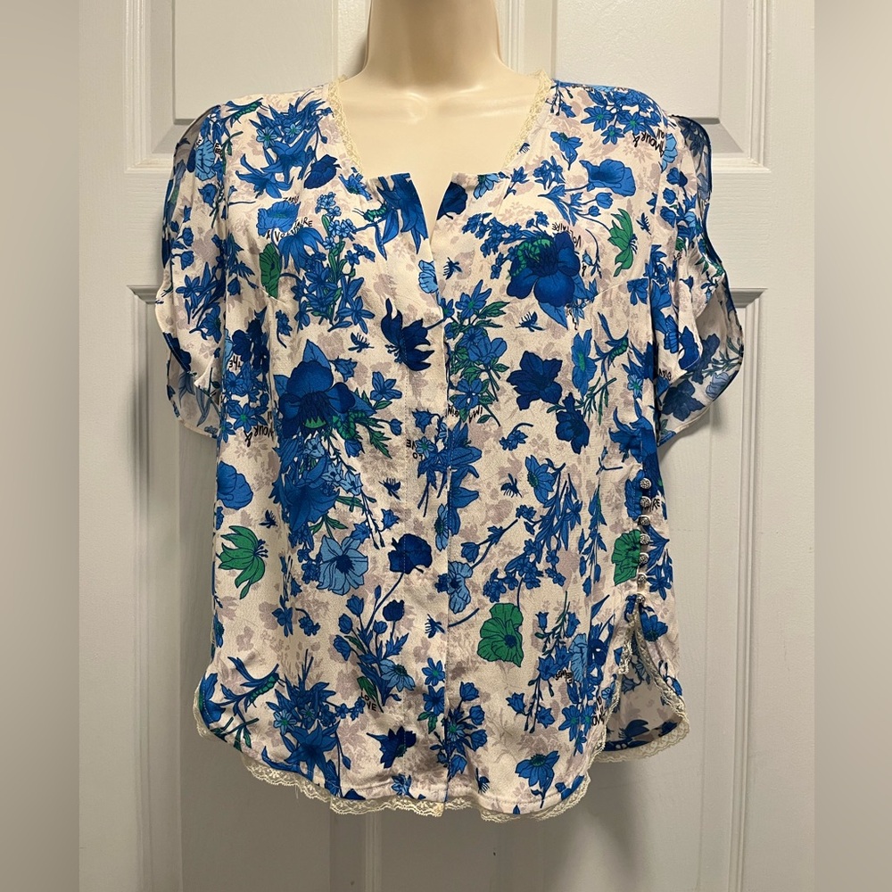 Zadig & Voltaire Tiffiny floral-print crepe blouse - Lace trim - Size XS - EUC - Picture 6 of 15